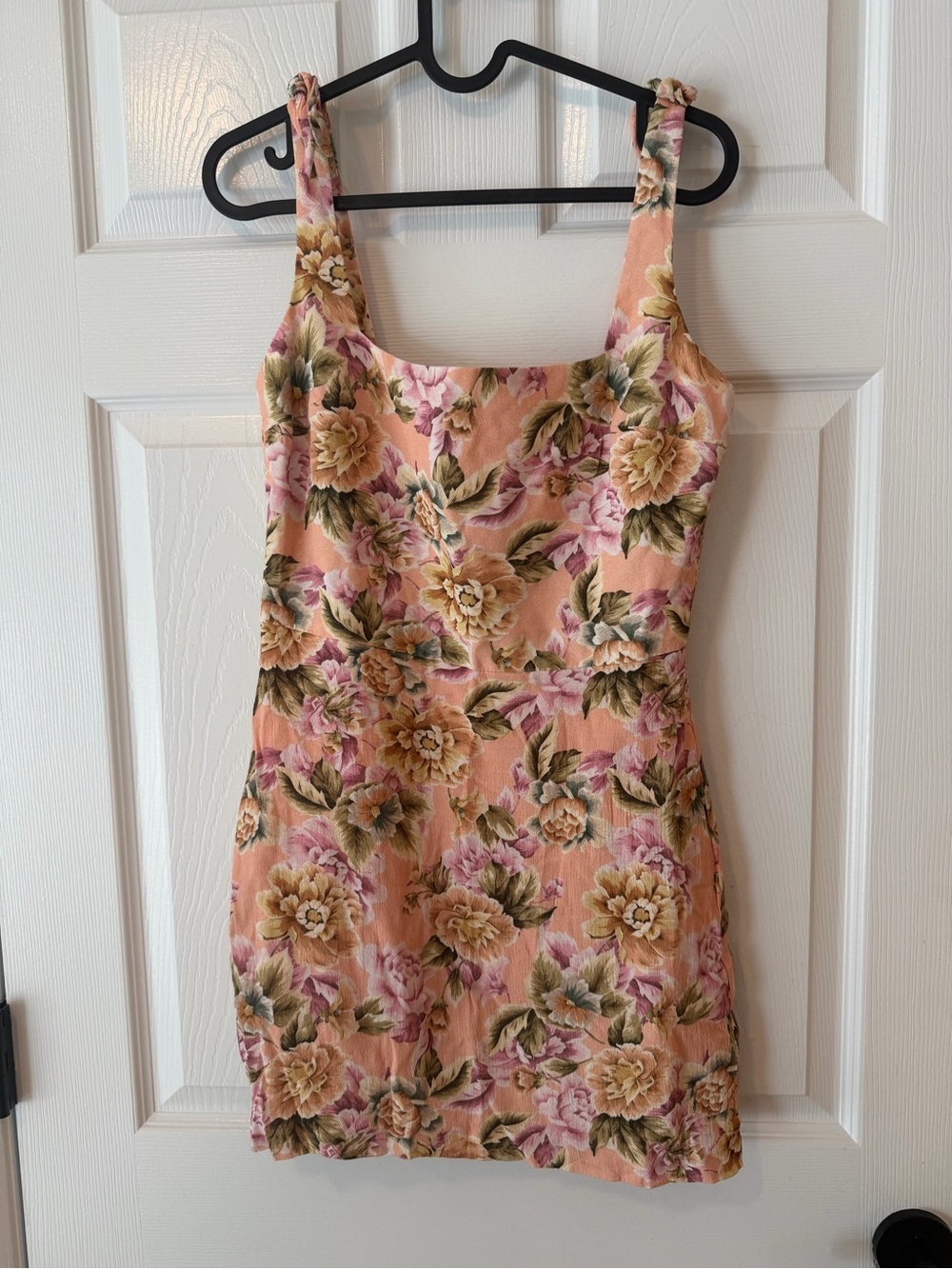 Amanda Uprichard Floral Peach Square-Neck Mini Dress
